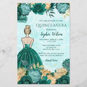 Budget Blauwgroen Turquoise Gold Princess Quinceañ