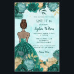 Budget Blauwgroen Turquoise Gold Princess Sweet 16<br><div class="desc">Budget Elegante Blauwgroen Turquoise Gouden Bloemen Prinses Sweet 16 Invitation</div>