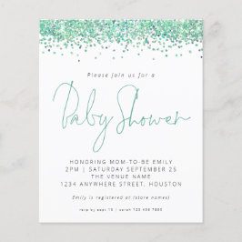 Budget Blauwgroen Uitnodiging Baby shower Glitter