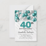 Budget Blauwgroen Zilveren Ballon Glitter 40e Verj Notitiekaartje<br><div class="desc">Modern Glam Blauwgroen Groen Zilveren Ballon Glitter Sparkle any Age Birthday Invitation</div>