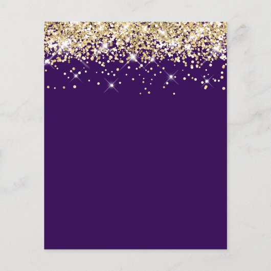Budget Bleek Gold Glitter Paars Sweet 16 Uitnodigi (Achterkant)