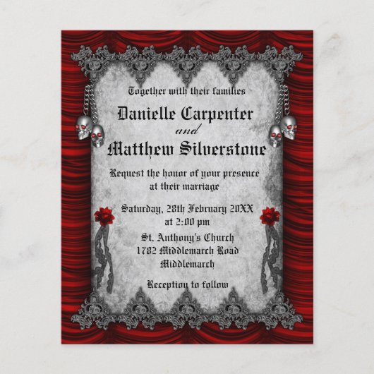 Budget Bloed Rozen en Red Silk bruiloft uitnodigin Flyer (Voorkant)