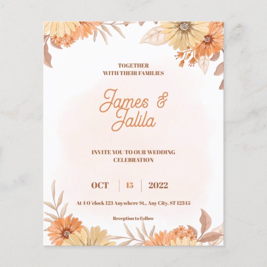 budget | Bloem bruiloft uitnodiging Flyer (Voorkant)