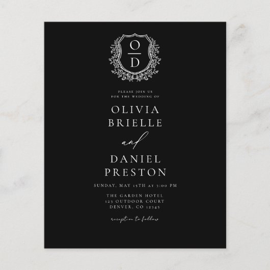 Budget Bloem Crest Monogram Huwelijk QR Code Flyer (Voorkant)