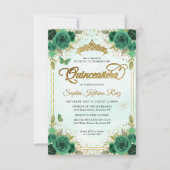 Budget Bloem Emerald Groen Glam Goud Quinceañera Notitiekaartje (Voorkant)