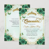 Budget Bloem Emerald Groen Glam Goud Quinceañera Notitiekaartje (Voorkant / Achterkant)