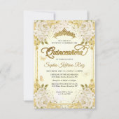 Budget Bloem Faux Gouden Glitter Kroon Quinceañera Notitiekaartje (Voorkant)
