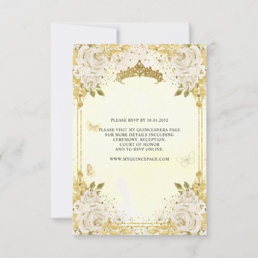 Budget Bloem Faux Gouden Glitter Kroon Quinceañera Notitiekaartje (Achterkant)