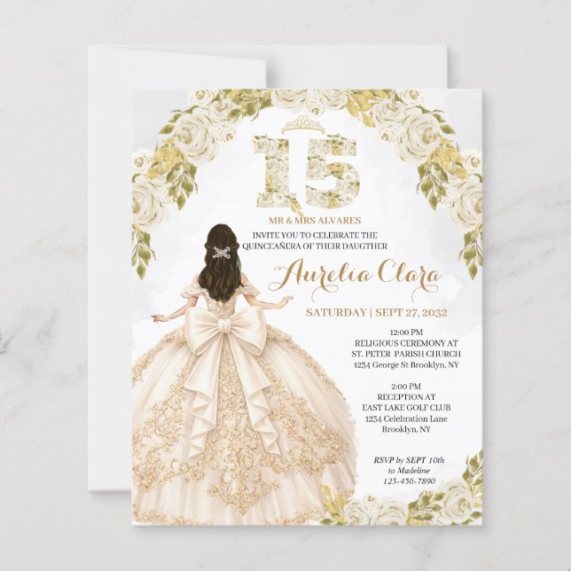 BUDGET Bloem Ivory Prinses Coquette Quinceanera (Voorkant)