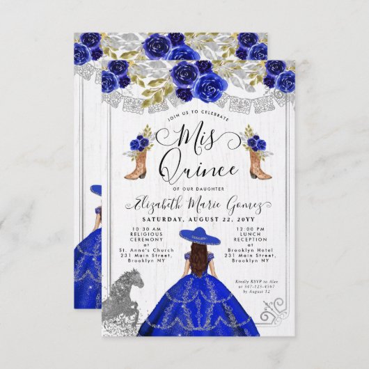 Budget Bloem Koninklijk Blauw Zilver Charra Quince Notitiekaartje (Voorkant / Achterkant)