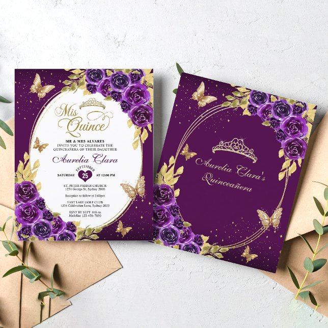 BUDGET Bloem Paars Gouden Tiara Mis Quinceanera (Creator heeft geüpload)