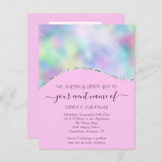 Budget Bloem QR Code Roze Holografische Golven (Voorkant / Achterkant)