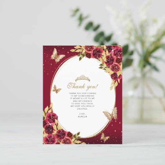 BUDGET Bloem Rood Goud Vlinder Foto Quinceañera (Staand voorkant)