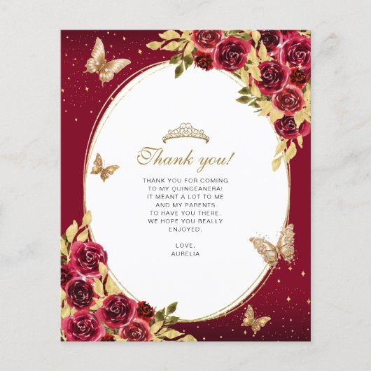 BUDGET Bloem Rood Goud Vlinder Foto Quinceañera (Voorkant)