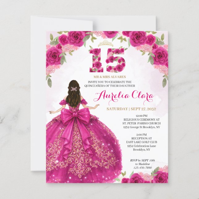 BUDGET Bloem Roze Prinses Coquette Quinceanera (Voorkant)