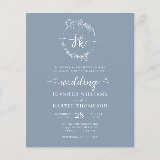 BUDGET Bloem Stof Blauw Monogram Foto Bruiloft  (Voorkant)