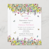 Budget Bloemen 40e Verjaardag Feest Uitnodiging (Voorkant / Achterkant)