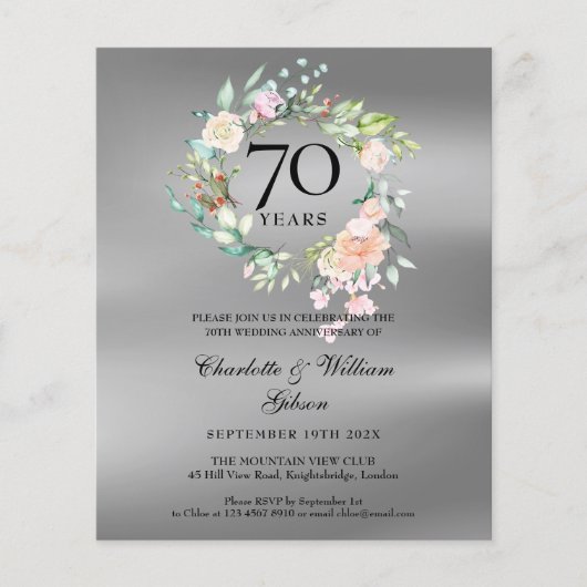 Budget Bloemen 70e Jubileum Uitnodiging (Voorkant)