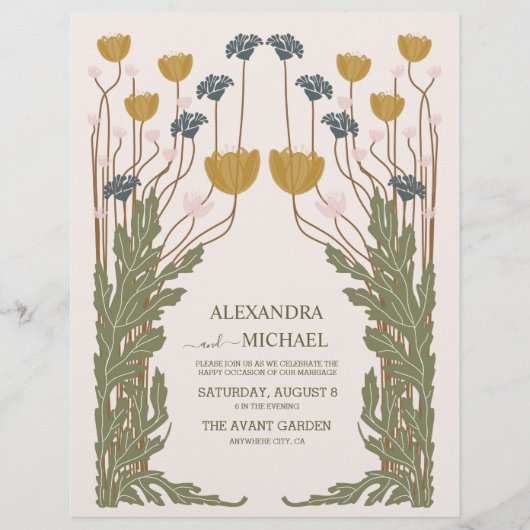 Budget  Bloemen Art Nouveau Bruiloft Flyer (Voorkant)