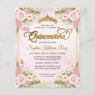 Budget Bloemen Blush Pink Gold Tiara Quinceañera