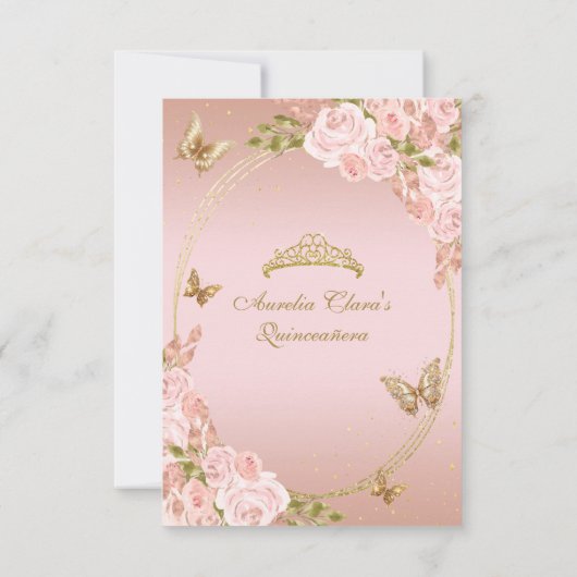 BUDGET Bloemen Blush Roze Gouden Vlinder Mis Quinc Notitiekaartje (Achterkant)
