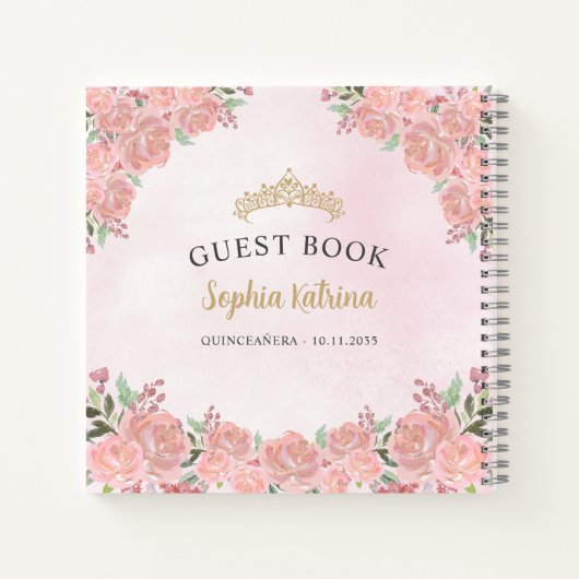 Budget Bloemen Blush Roze Quinceanera Gastenboek Notitieboek (Achterkant)
