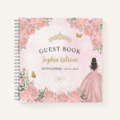 Budget Bloemen Blush Roze Quinceanera Gastenboek Notitieboek (Voorkant)