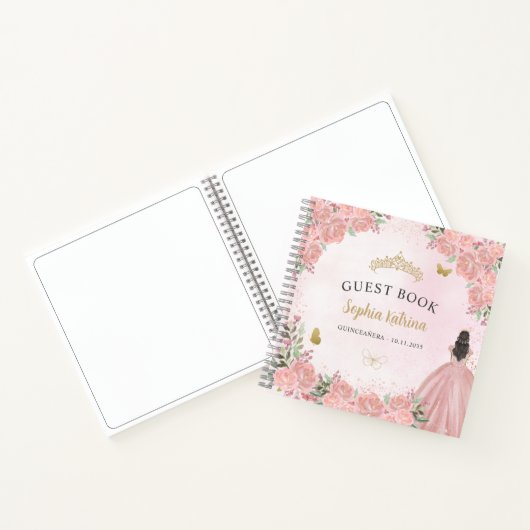 Budget Bloemen Blush Roze Quinceanera Gastenboek Notitieboek (Binnen)