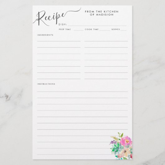 Budget Bloemen Blush Roze Sappig Recept Kaart (Voorkant)