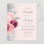 Budget Bloemen Blush Roze Zilver Glitter Huwelijk (Voorkant)