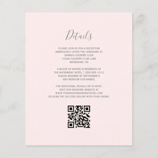 Budget Bloemen Blush Zilver Glitter QR Code Huweli (Achterkant)