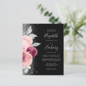 Budget Bloemen Blush Zilver Zwart QR Code Trouwen (Staand voorkant)