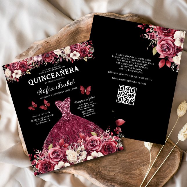 Budget Bloemen Bourgogne QR Code Quinceanera (Creator heeft geüpload)