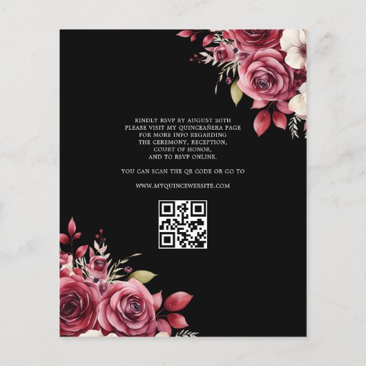 Budget Bloemen Bourgogne QR Code Quinceanera Flyer (Achterkant)