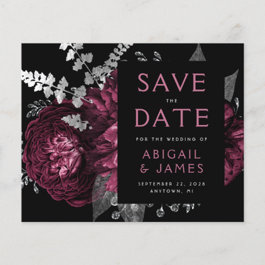 Budget Bloemen Bourgogne Zilver Save the Date (Voorkant)
