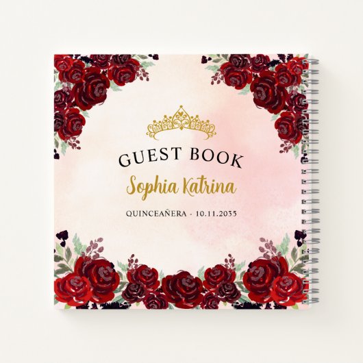 Budget Bloemen Bourgondië Goud Quinceanera Gastenb Notitieboek (Achterkant)