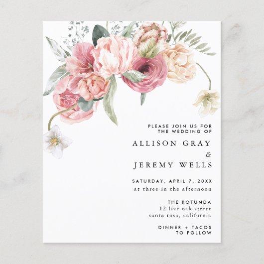 Budget Bloemen Bruiloft Uitnodiging | Annabeth Fly Flyer (Voorkant)