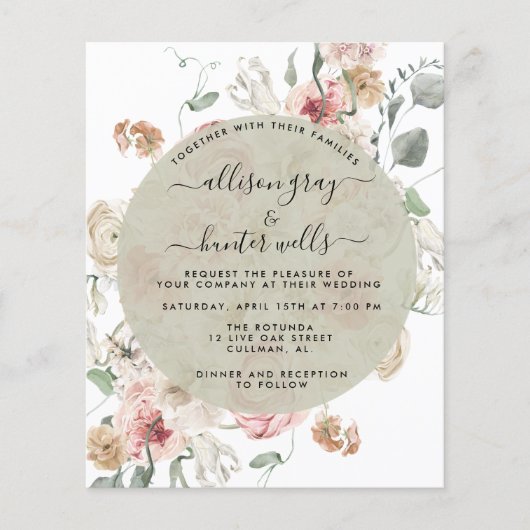 Budget Bloemen Bruiloft Uitnodiging | Annabeth Fly Flyer (Voorkant)