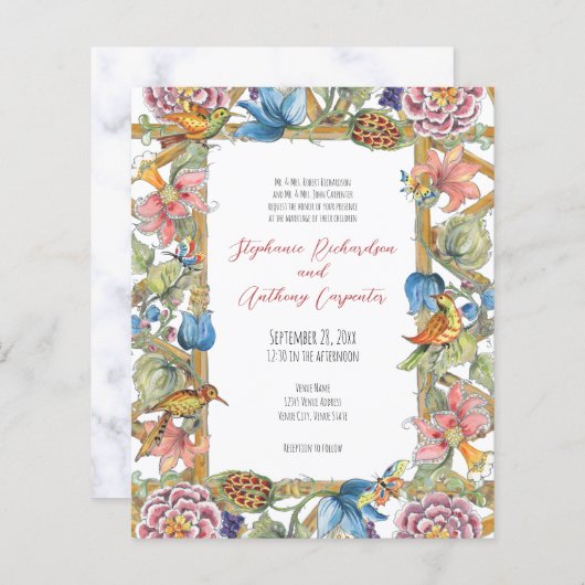 Budget Bloemen Chinoiserie Bird Garden Bruiloft (Voorkant / Achterkant)