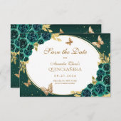 BUDGET Bloemen Emerald Gouden Vlinder Quinceañera Notitiekaartje (Voorkant / Achterkant)