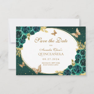 BUDGET Bloemen Emerald Gouden Vlinder Quinceañera Notitiekaartje