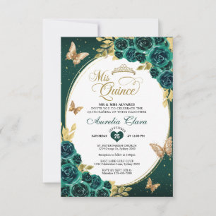 BUDGET Bloemen Emerald Gouden Vlinder Quinceañera Notitiekaartje