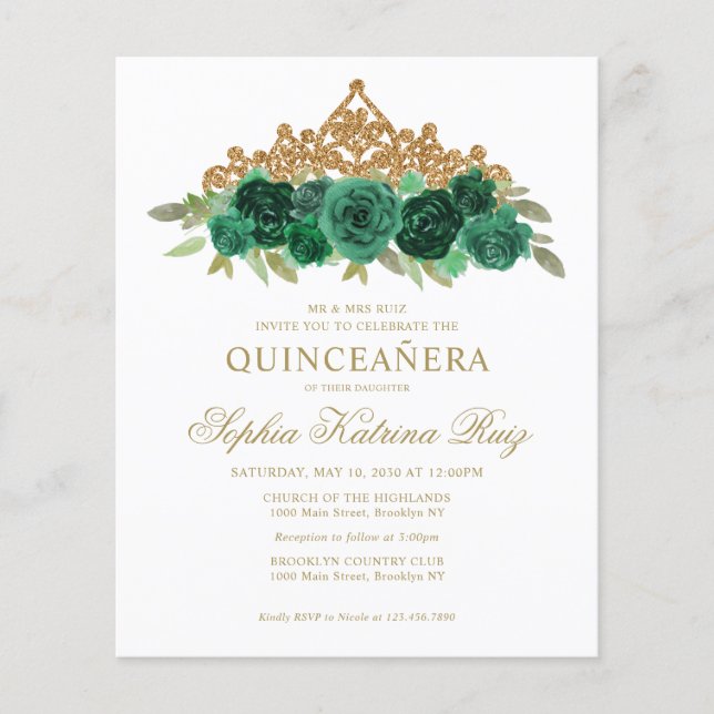 Budget Bloemen Emerald Green Tiara Quinceañera (Voorkant)