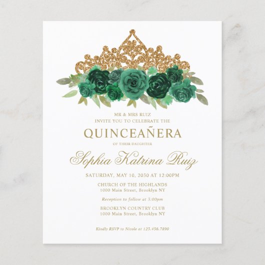 Budget Bloemen Emerald Green Tiara Quinceañera Flyer (Voorkant)