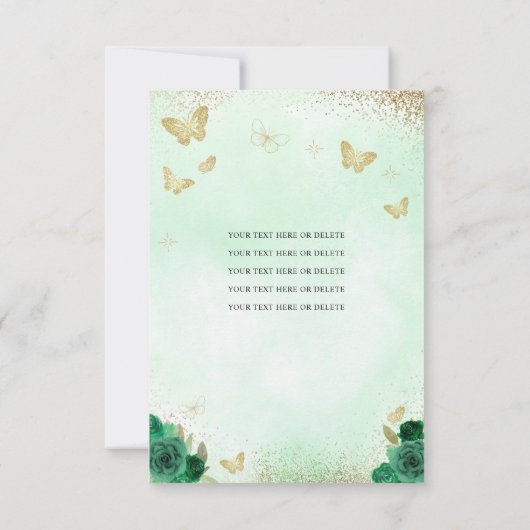 Budget Bloemen Emerald Groen Goud Tiara Quinceañer Notitiekaartje (Achterkant)