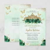 Budget Bloemen Emerald Groen Goud Tiara Quinceañer Notitiekaartje (Voorkant / Achterkant)