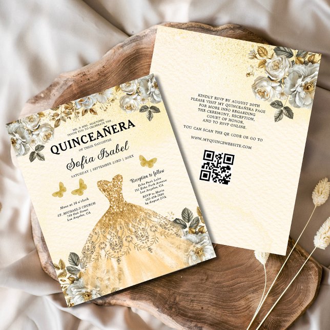 Budget Bloemen Goud QR Code Prinses Quinceanera (Creator heeft geüpload)