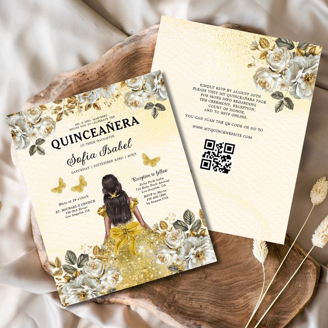 Budget Bloemen Goud QR Code Prinses Quinceanera (Creator heeft geüpload)