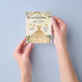 Budget Bloemen Goud QR Code Prinses Quinceanera Flyer (Hand)