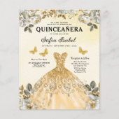 Budget Bloemen Goud QR Code Prinses Quinceanera Flyer (Voorkant)